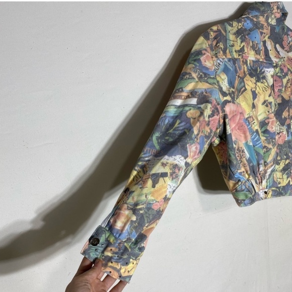 Vintage Opal By Lorraine Wardy Graphic Print Oversized Cropped Denim Jacket M - Picture 10 of 12